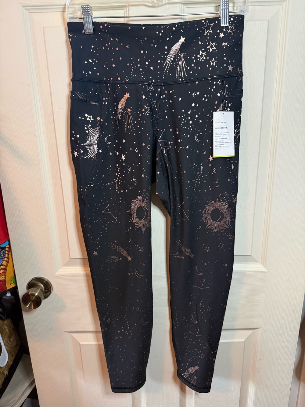 Old Navy Active Black Elevate Legging Rose Gold Celestial Star Print Large NEW!